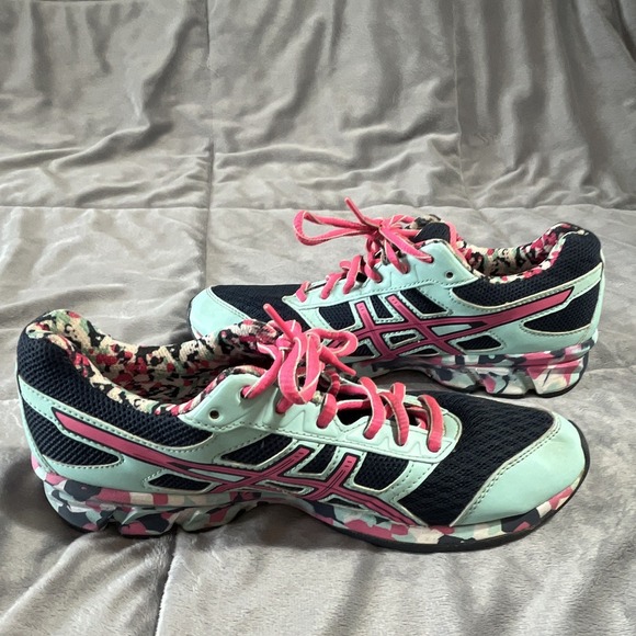 ASICS GEL-FRANTIC 7 T3A6Q‎ Black Mint Pink Camouflage Low Top Sneakers Size 8